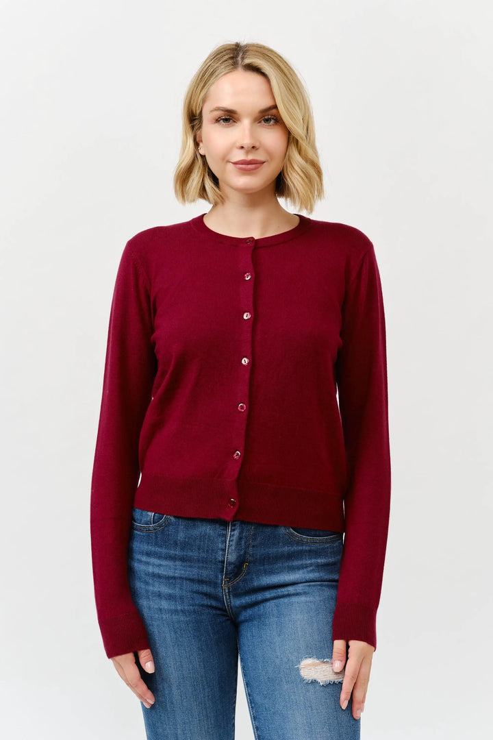 Cárdigan de Dama con Cuello Redondo y Botones - Estilo Clásico Rojo Burgundy by Cielo