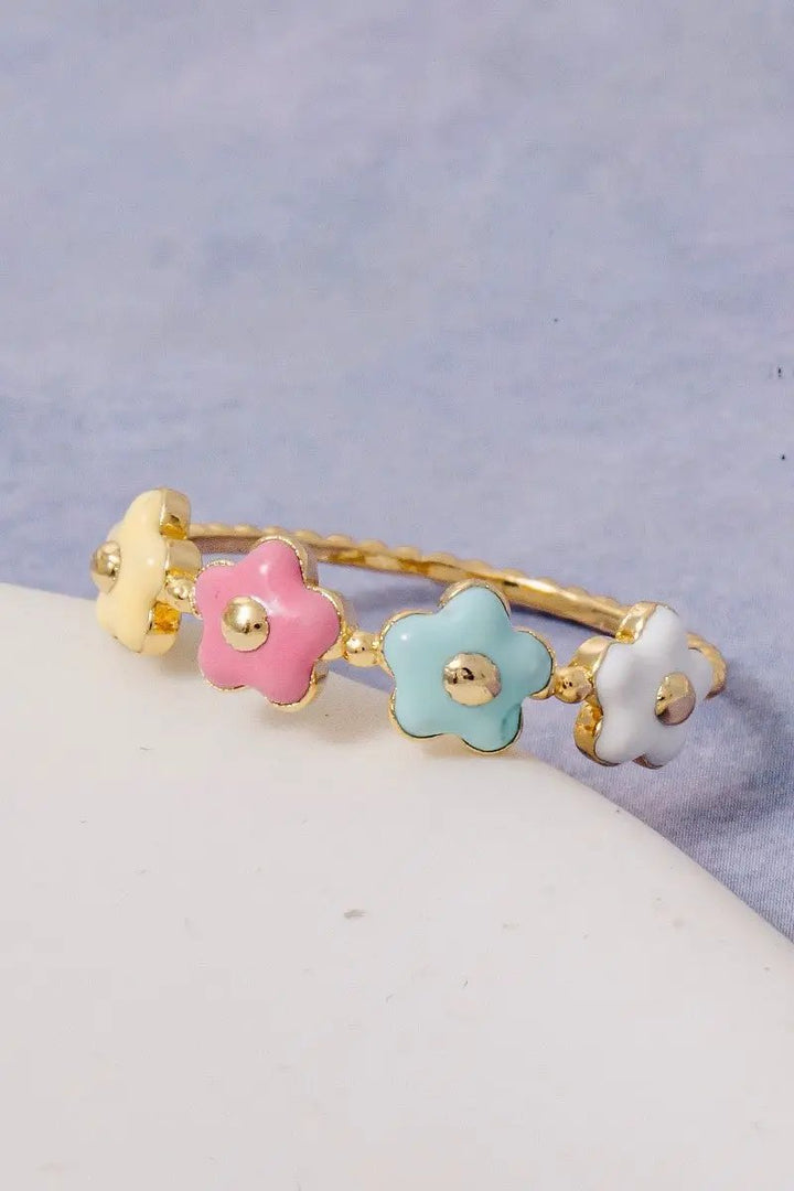 Gold Dipped Enamel Flower Station Ring by Fame Accessories