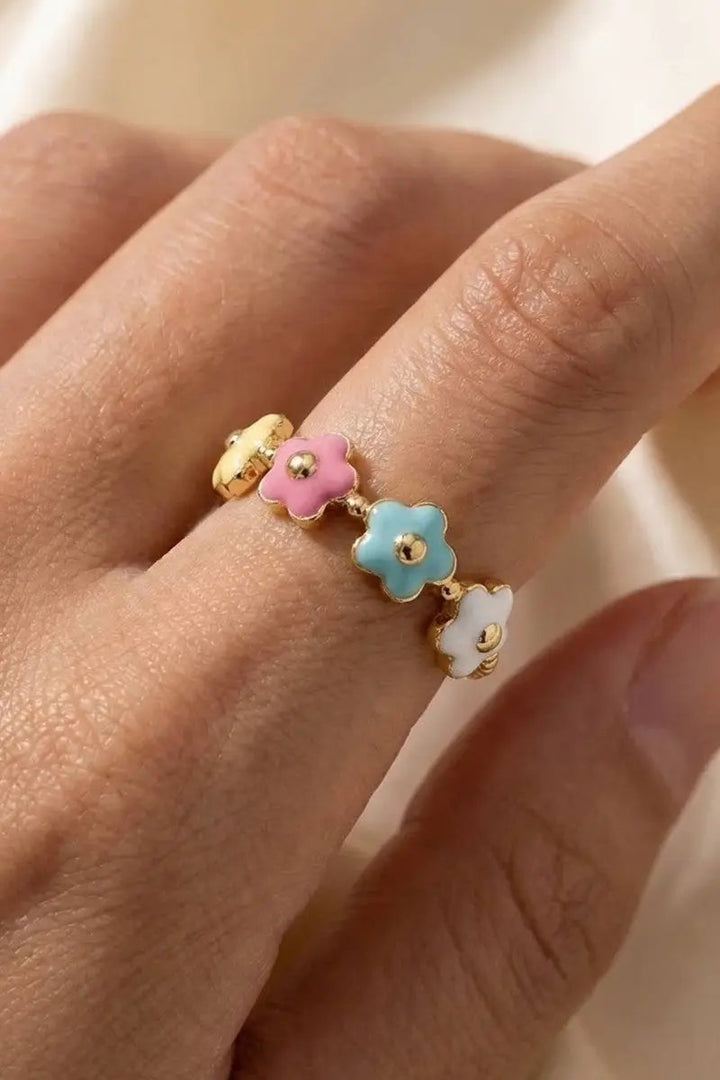 Gold Dipped Enamel Flower Station Ring by Fame Accessories