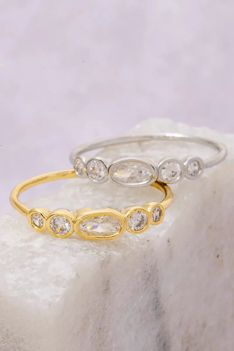 Gold Dipped Cz Oval Station Ring by Fame Accessories
