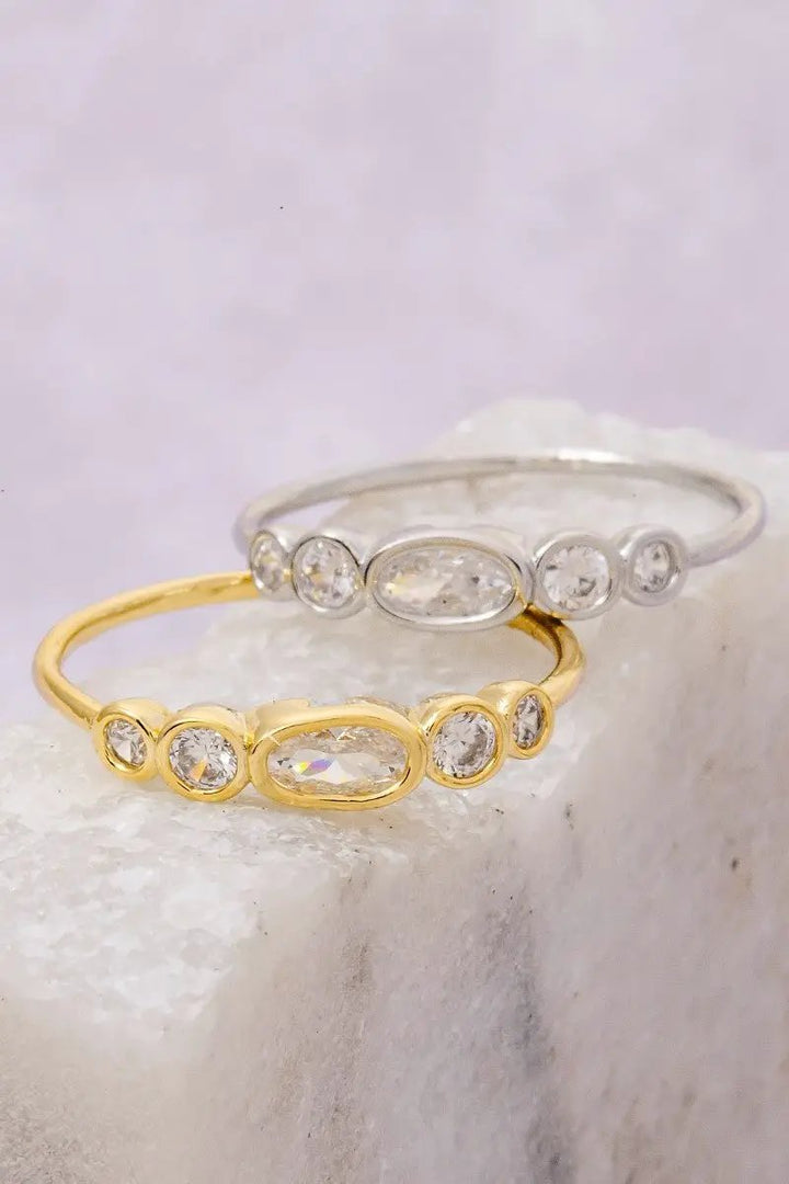 Gold Dipped Cz Oval Station Ring by Fame Accessories