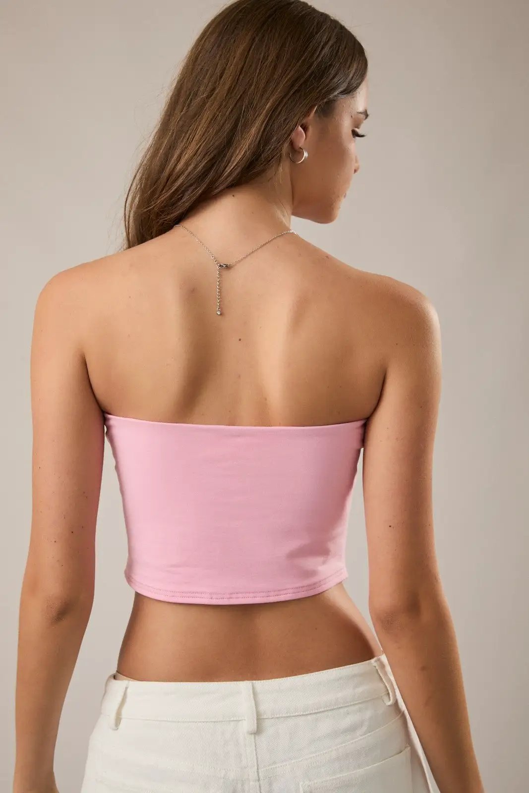 LE LIS Pink Double Lined Tube Top – Strapless Asymmetrical Hem Crop Top - Tops