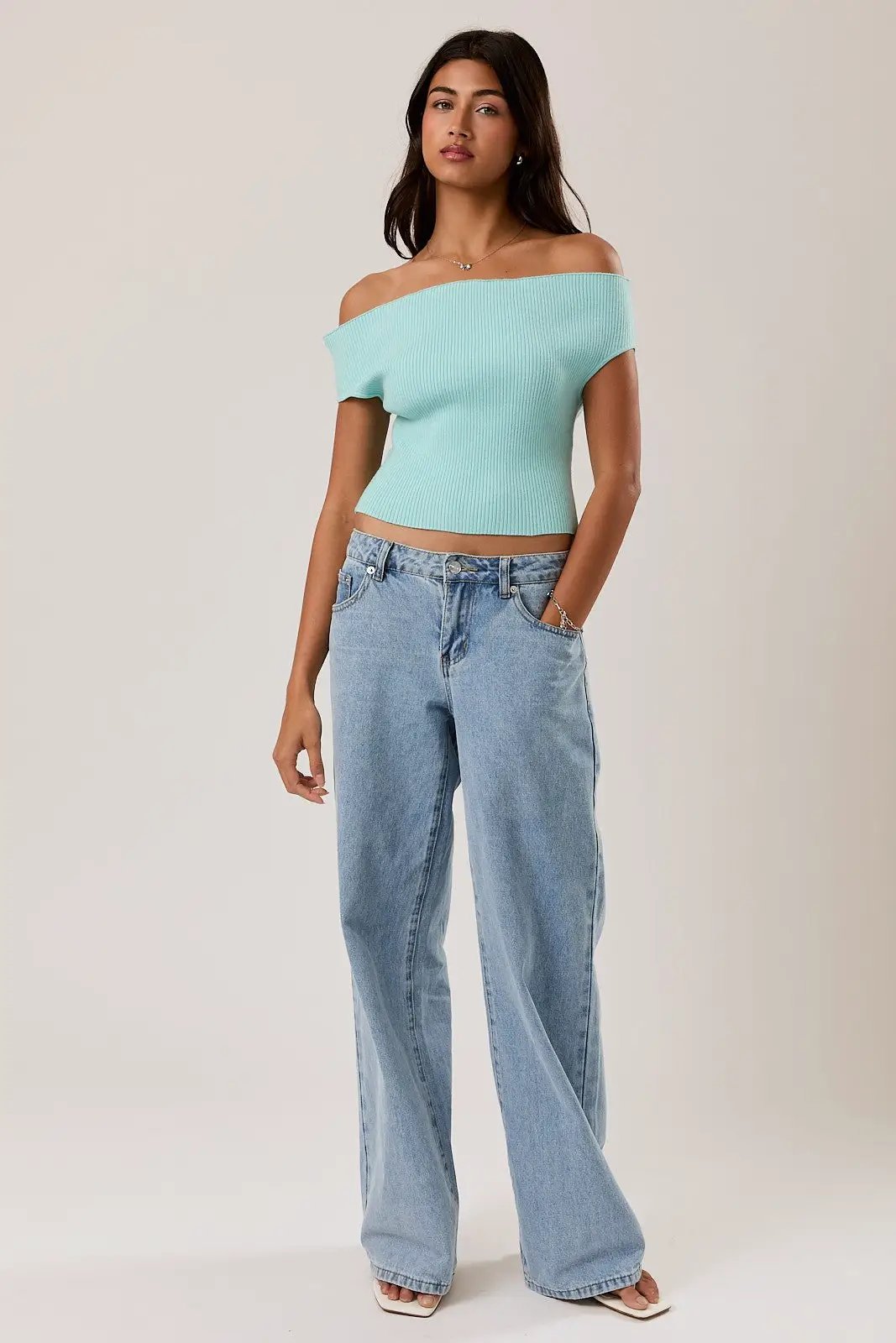LE LIS Off Shoulder Ribbed Sweater Top – Soft Knit Foldover Crop Top - Tops