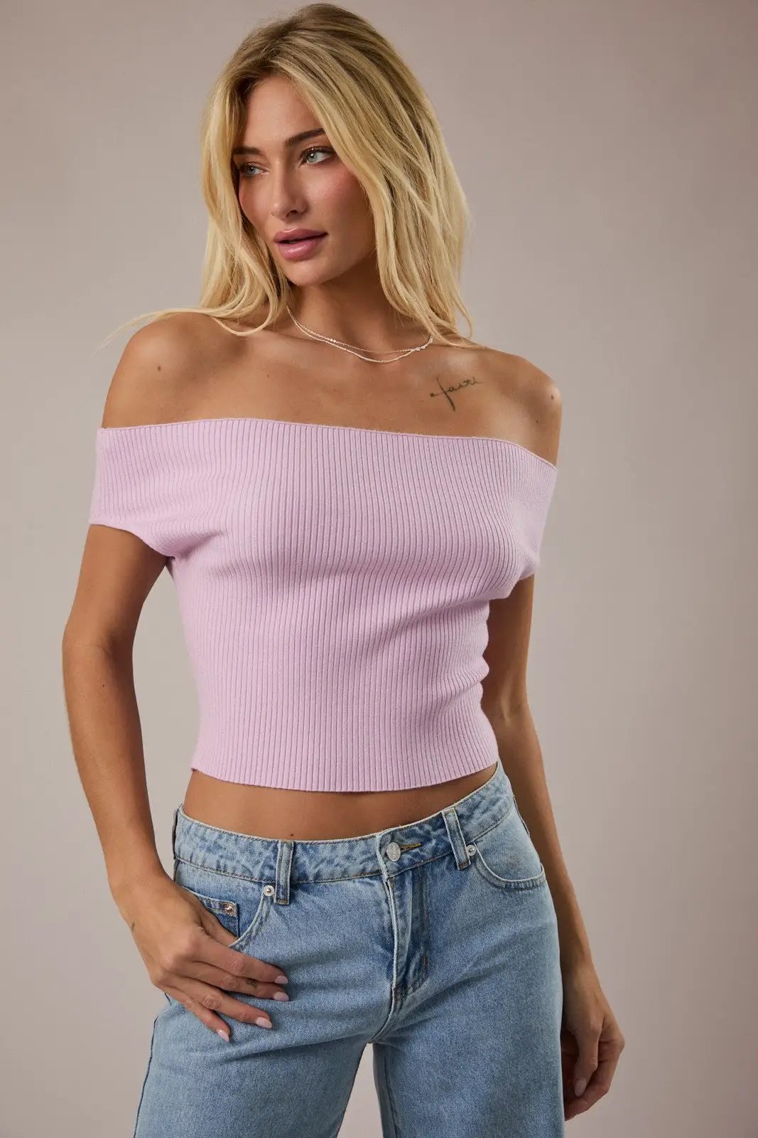LE LIS Off Shoulder Ribbed Sweater Top – Soft Knit Foldover Crop Top - Tops