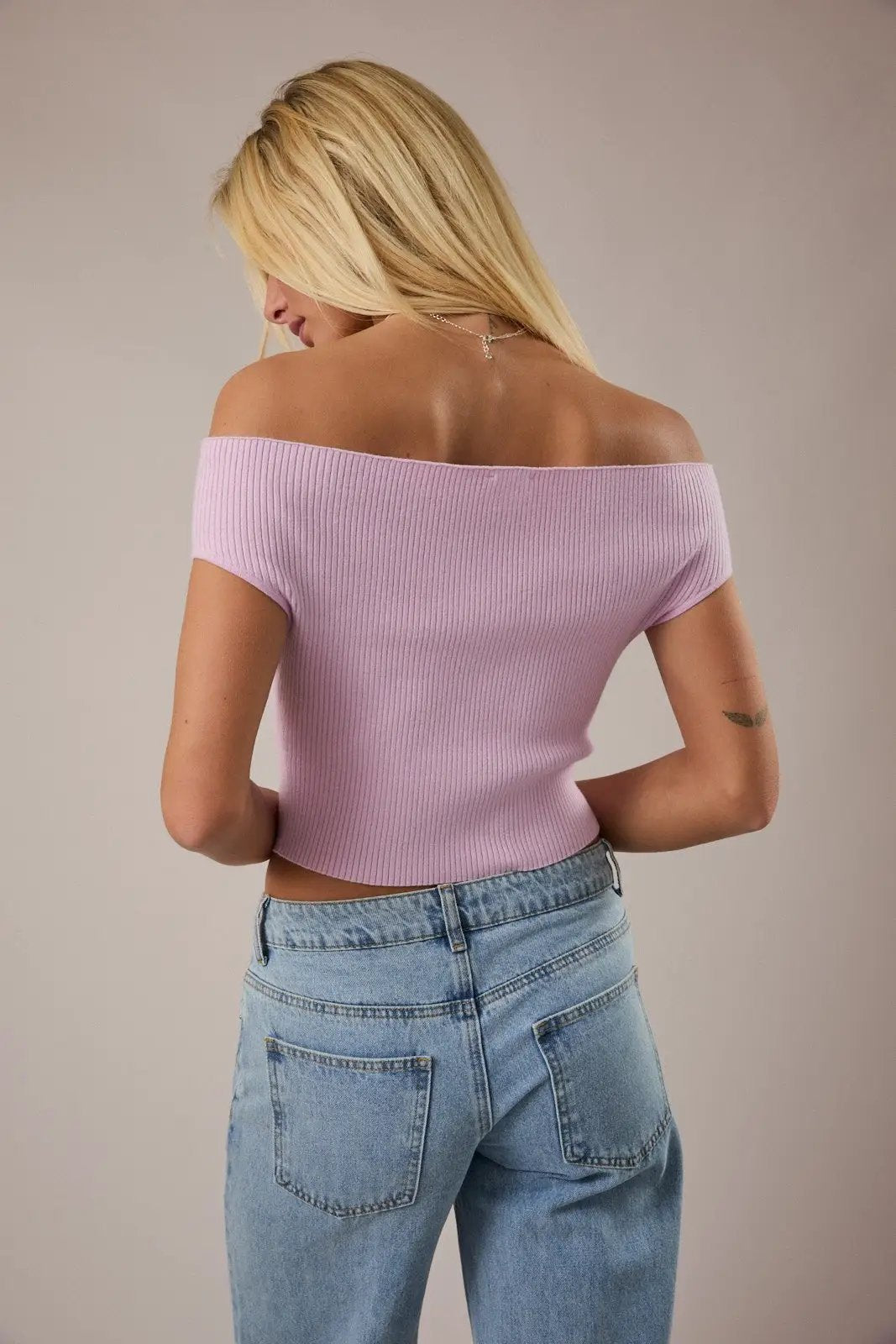 LE LIS Off Shoulder Ribbed Sweater Top – Soft Knit Foldover Crop Top - Tops