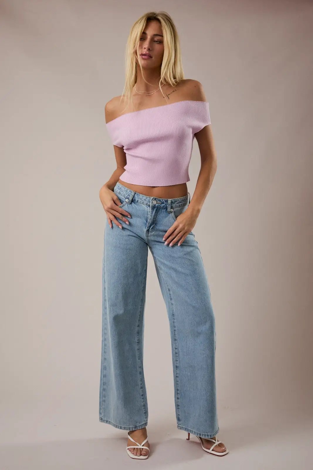 LE LIS Off Shoulder Ribbed Sweater Top – Soft Knit Foldover Crop Top - Tops