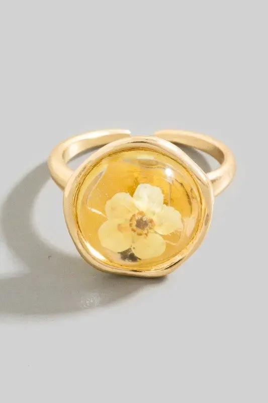 Pressed Flower Open Ring by Fame Accessories