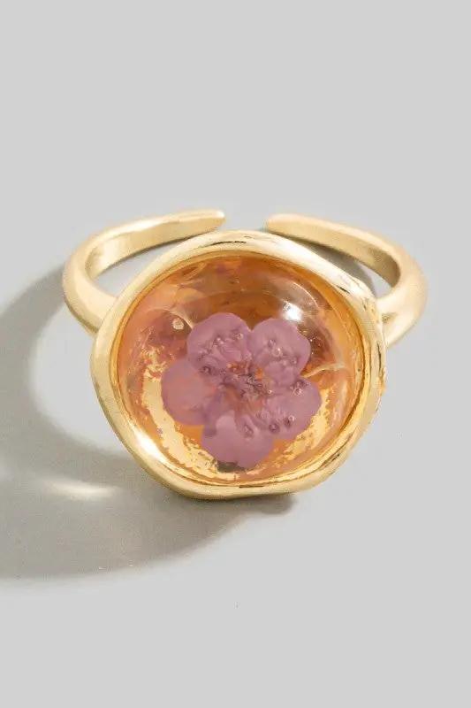 Pressed Flower Open Ring by Fame Accessories