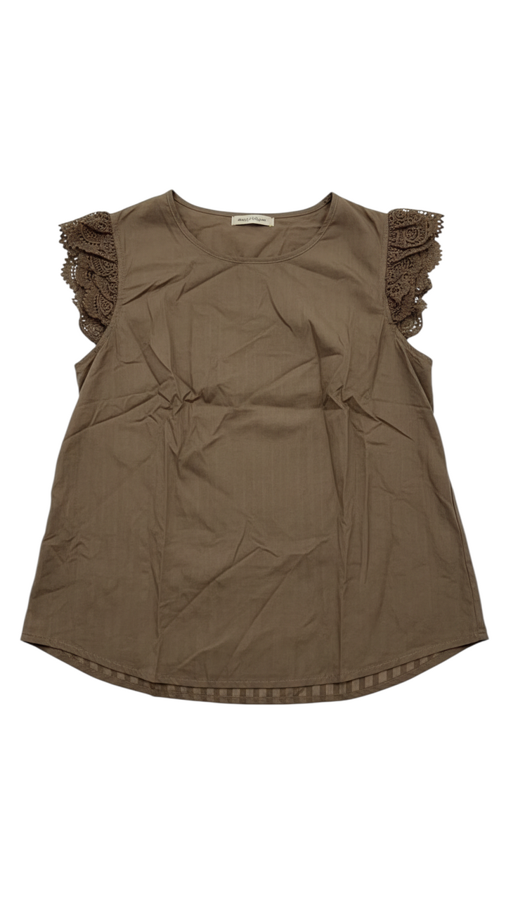 Blusa Marrón de Manga Corta con Detalle de Volantes - Estilo Boutique
