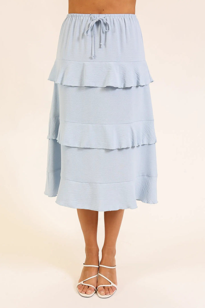 Falda Midi de Dama con Volantes en Capas Estilo Boho Chic, Azul by TIMING