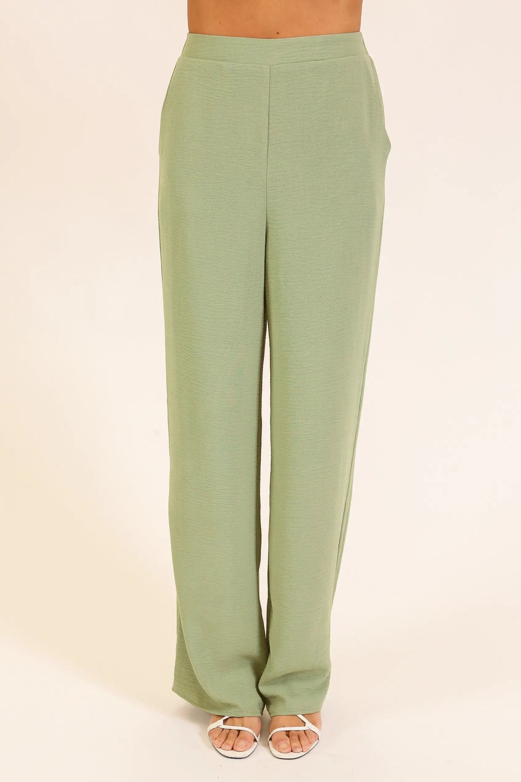Pantalones Relajados de Textura Ligera verde by TIMING