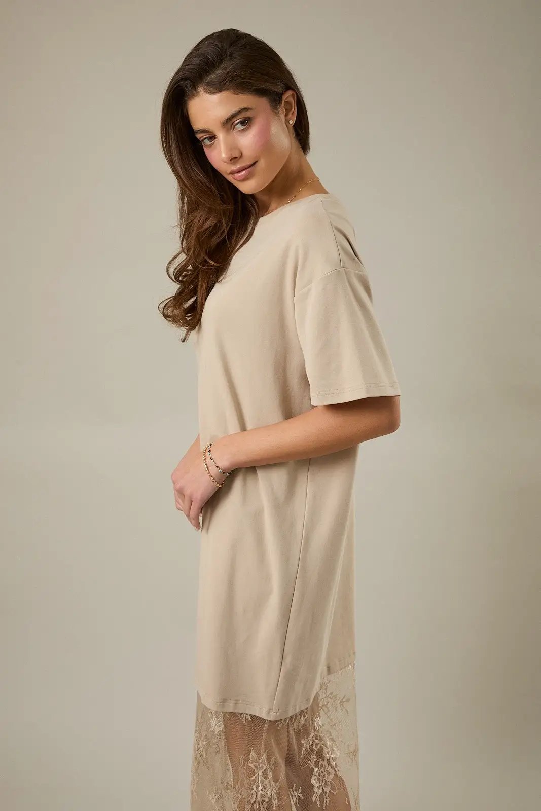 Sunday Edition Lace Hem T-Shirt Maxi Dress - Dresses