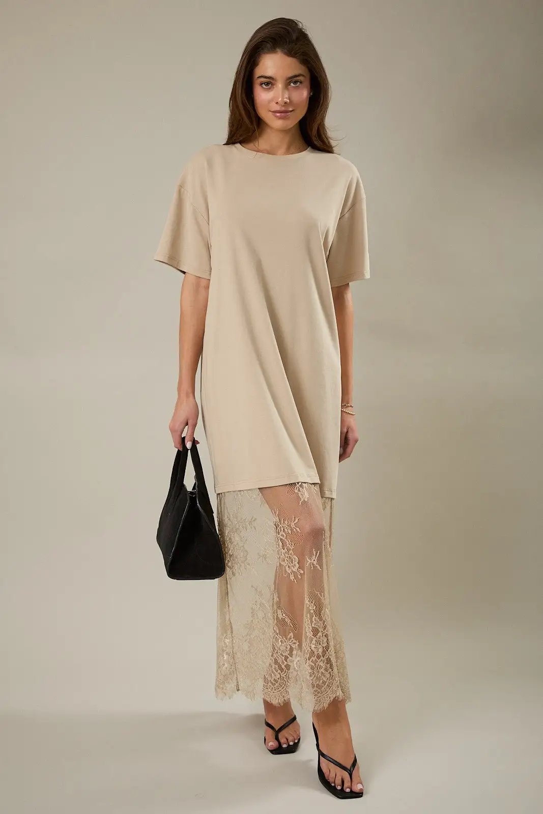 Sunday Edition Lace Hem T-Shirt Maxi Dress - Dresses