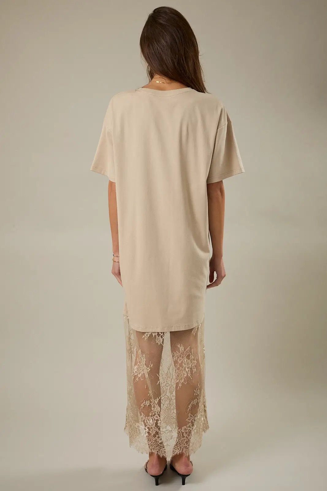 Sunday Edition Lace Hem T-Shirt Maxi Dress - Dresses