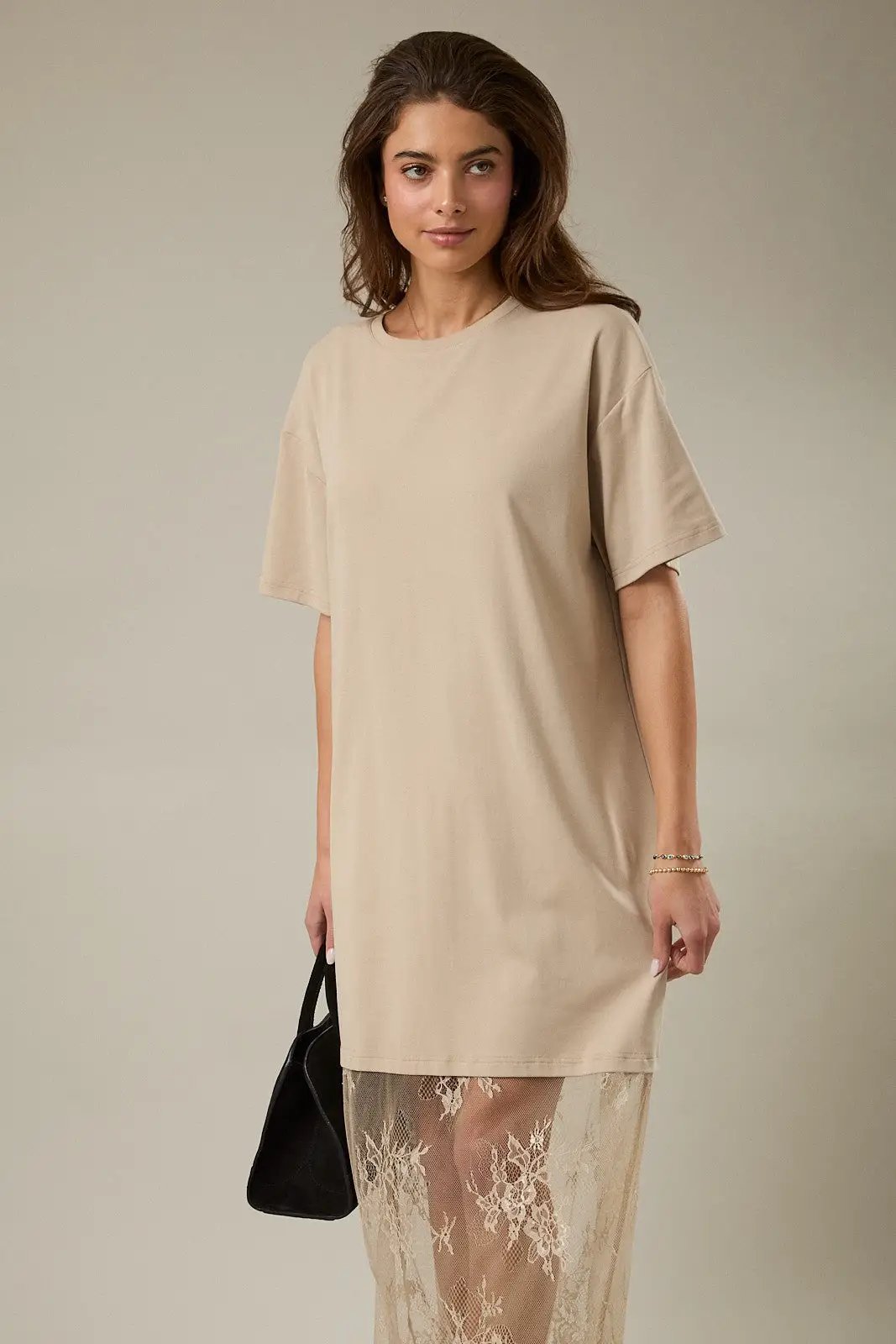 Sunday Edition Lace Hem T-Shirt Maxi Dress - Dresses