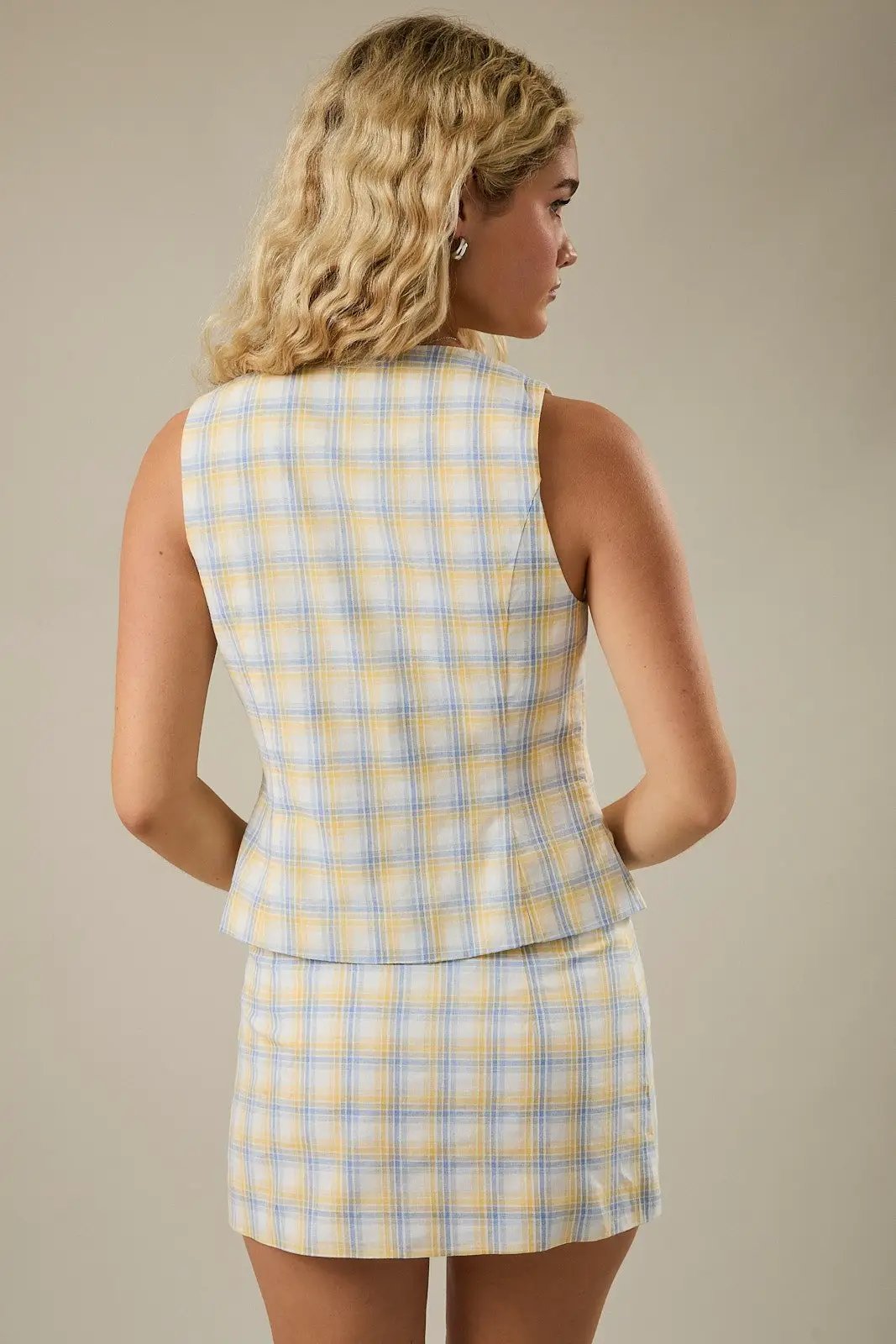 LE LIS Plaid Mini Skirt – Yellow Blue Cotton Woven Skirt - Skirt Sets