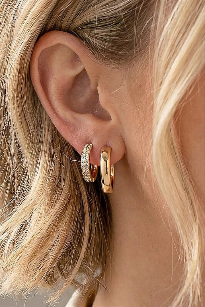Classic Gold Huggie & Pave Hoop Set by LA3accessories