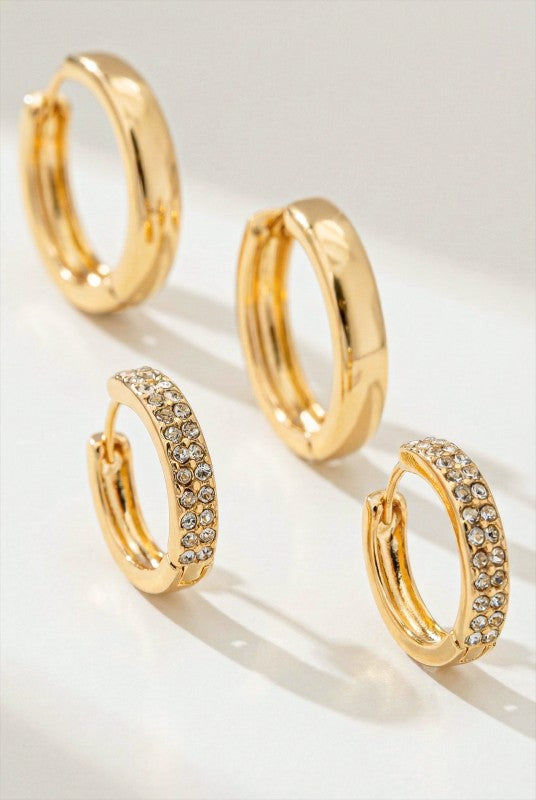Classic Gold Huggie & Pave Hoop Set by LA3accessories
