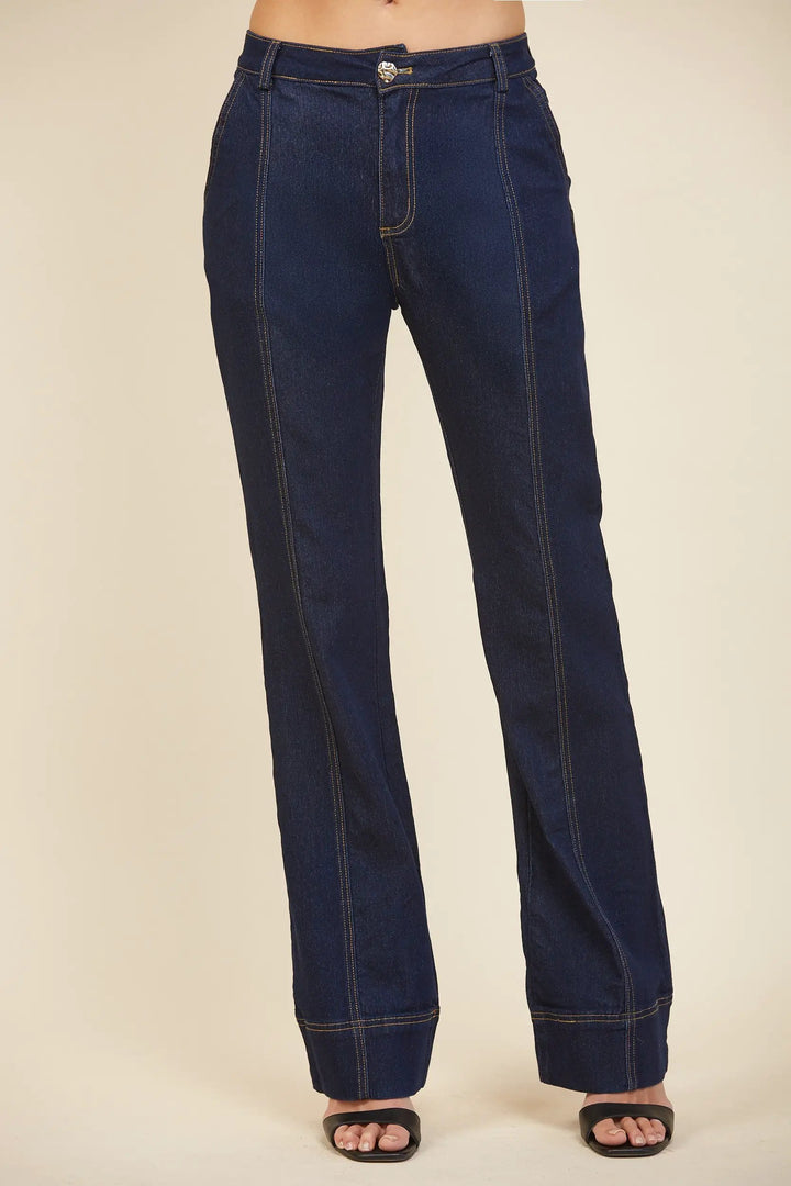 Pantalón de Mezclilla Recto de Tiro Alto para Mujer - Azul Oscuro Elegante by Edit By Nine