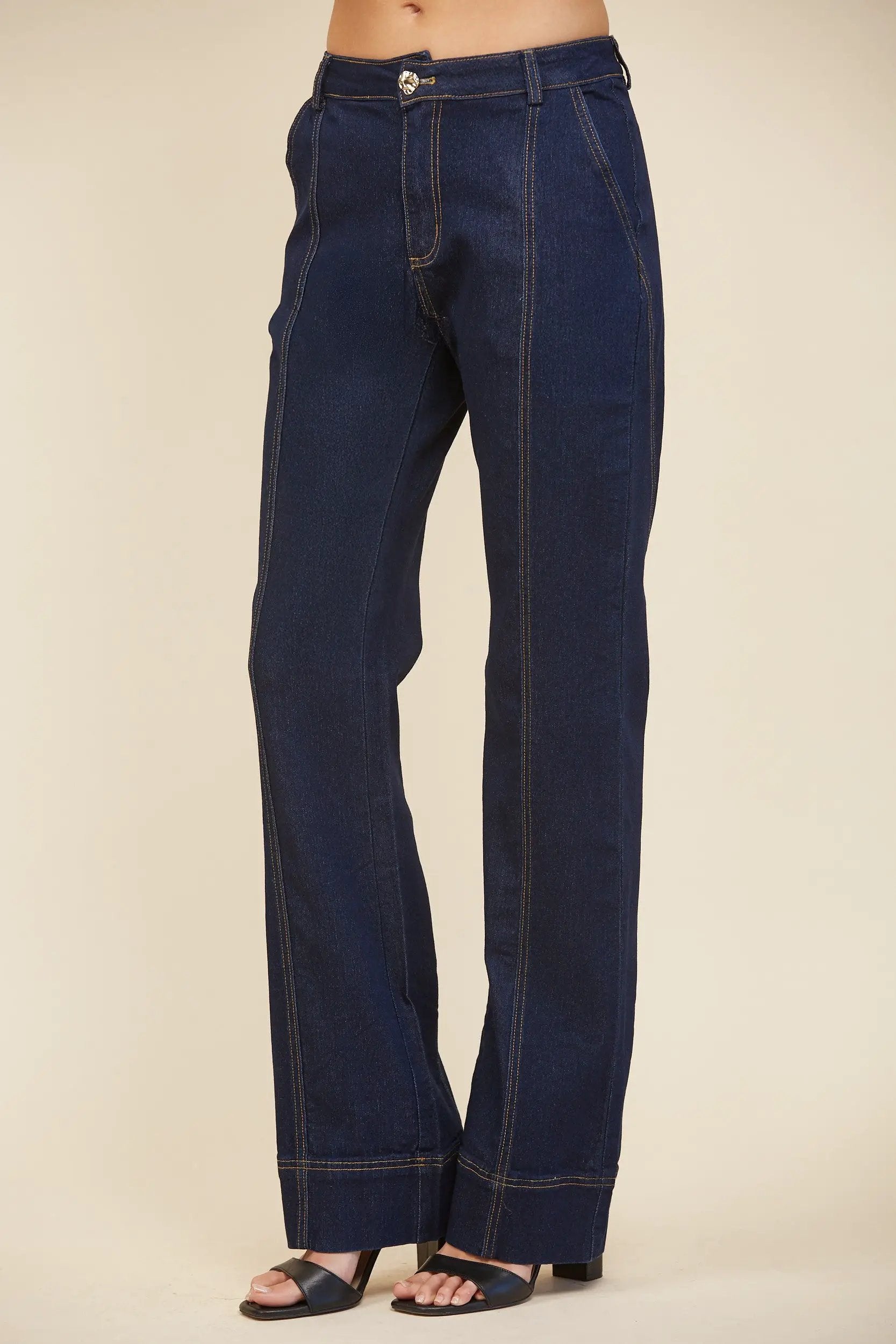 Pantalón de Mezclilla Recto de Tiro Alto para Mujer - Azul Oscuro Elegante by Edit By Nine