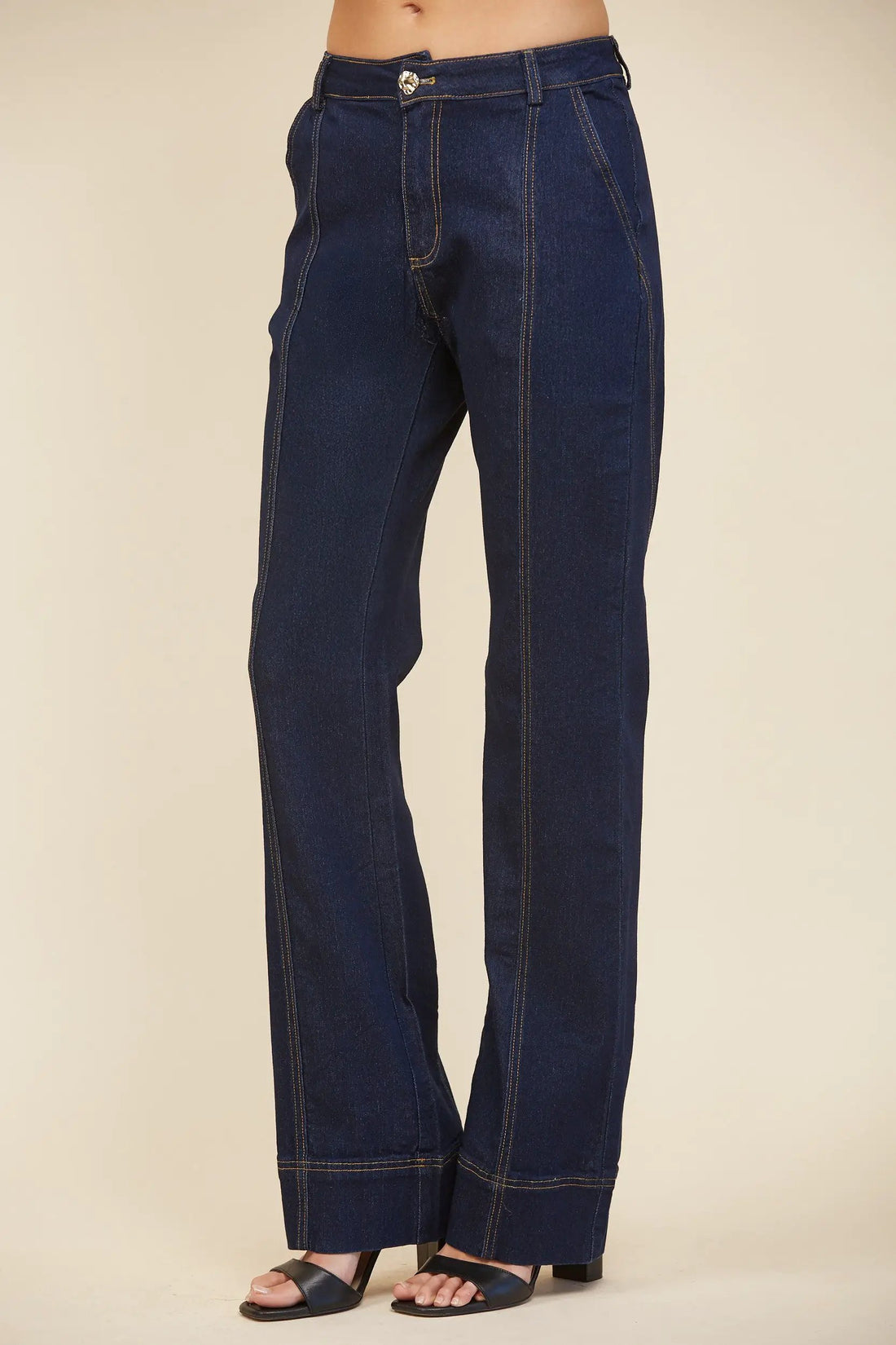 Pantalón de Mezclilla Recto de Tiro Alto para Mujer - Azul Oscuro Elegante by Edit By Nine