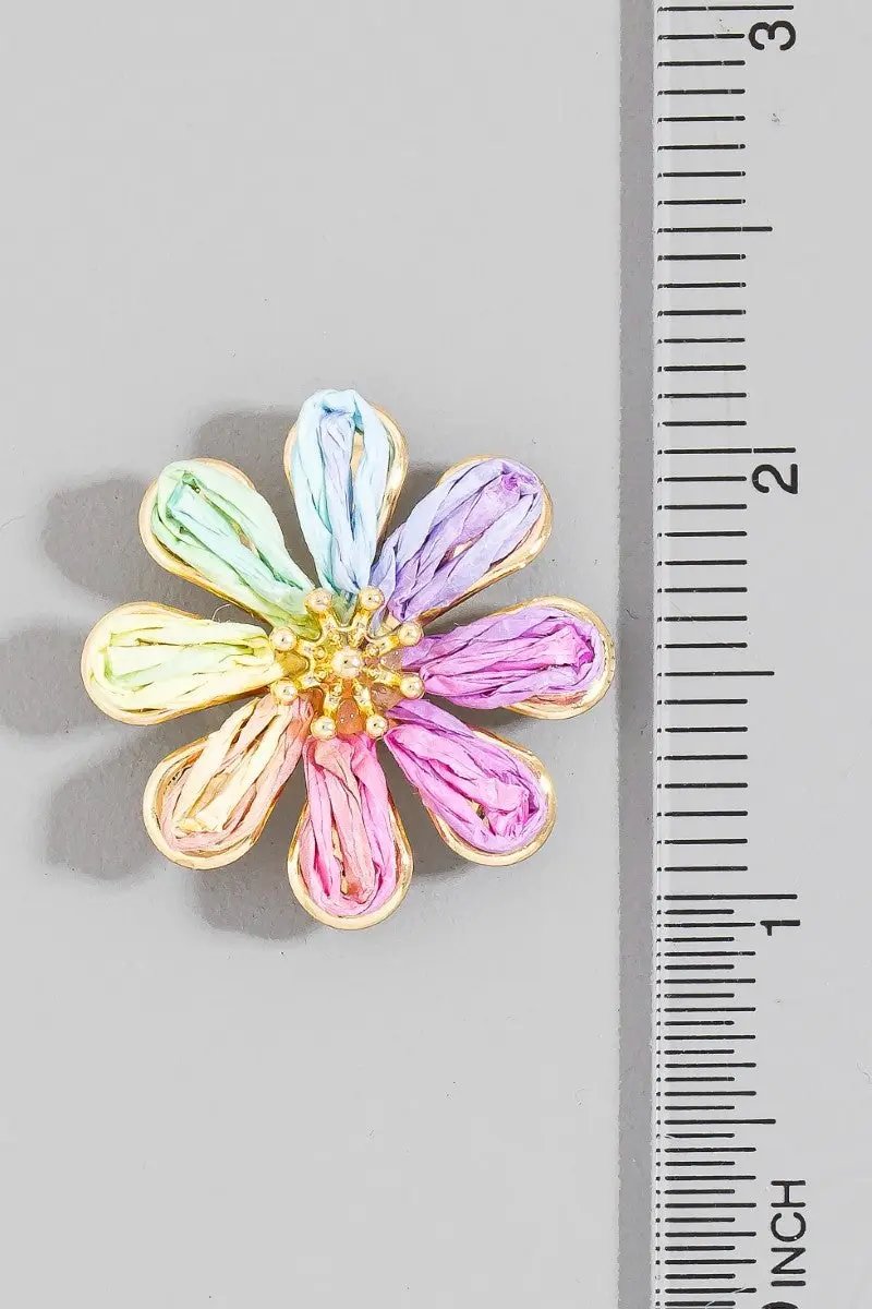Pendientes de Botón con Flores de Rafia Multicolor by Fame Accessories