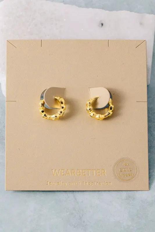 Gold Dipped Vibrant Studded Hoop Earrings by Fame Accessories