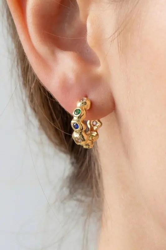 Gold Dipped Vibrant Studded Hoop Earrings by Fame Accessories