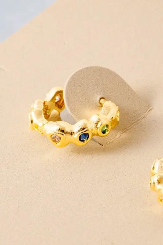 Gold Dipped Vibrant Studded Hoop Earrings by Fame Accessories