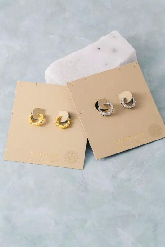 Gold Dipped Vibrant Studded Hoop Earrings by Fame Accessories