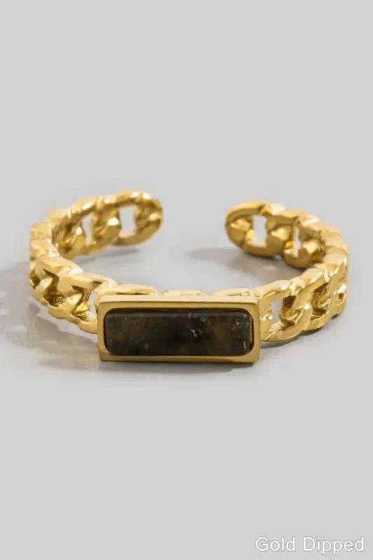 Stainless Steel Stone Chain Ring by Fame Accessories