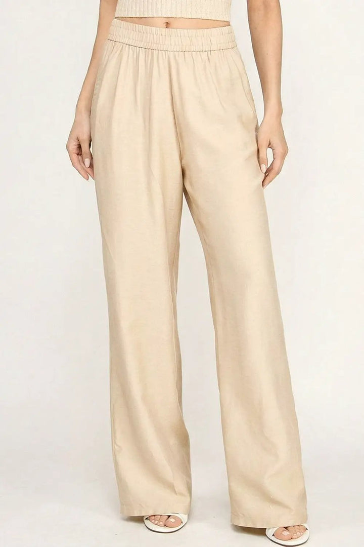 NEW MIX by TU / TRENDY U Pantalones de Lino de Pierna Ancha para Mujer - Pants