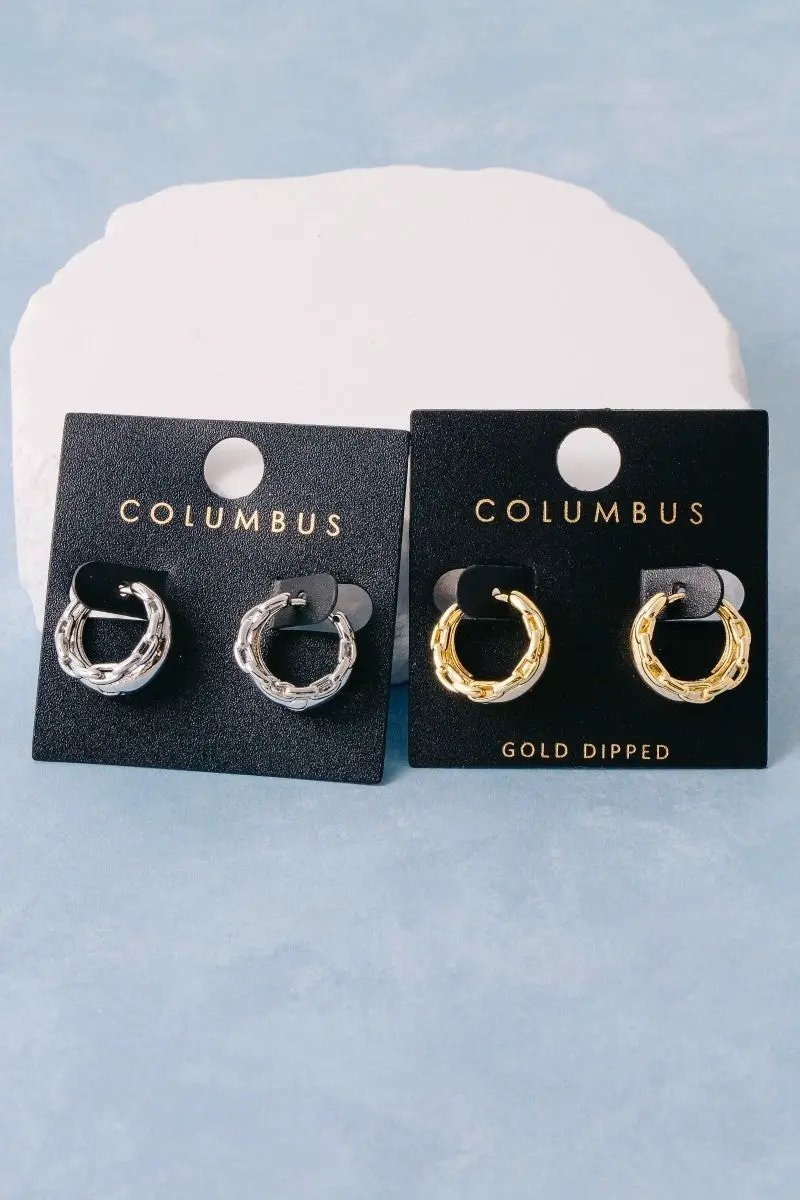 Pendientes de Aro Doble Huggie con Cadena Mixta Bañados en Oro by Fame Accessories