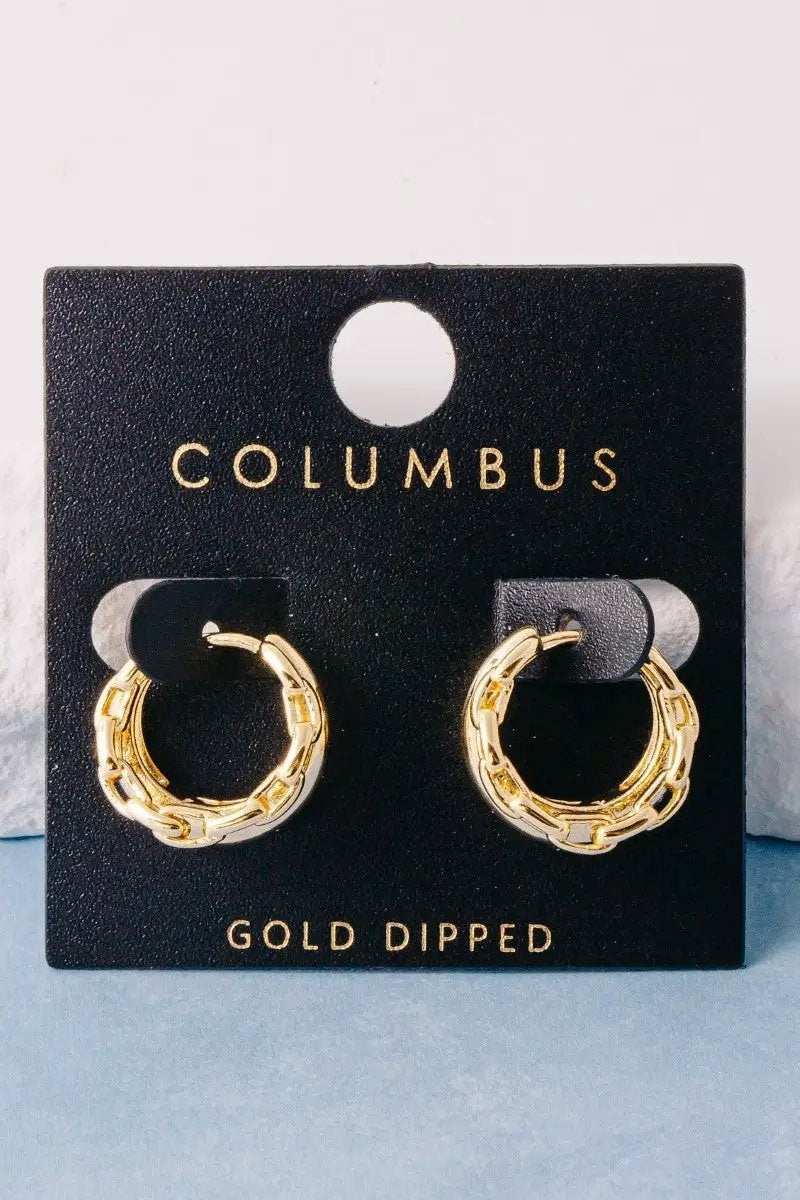 Pendientes de Aro Doble Huggie con Cadena Mixta Bañados en Oro by Fame Accessories