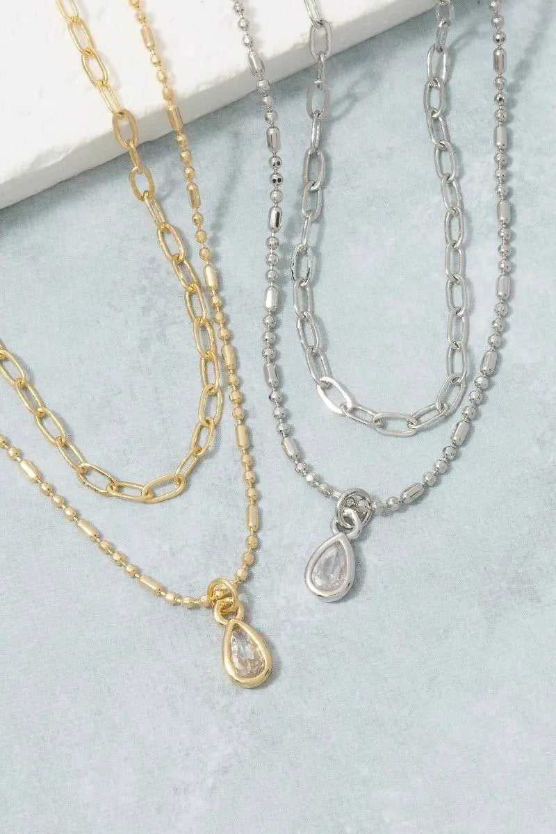 Collar de Cadena en Capas con Eslabones y Cuentas Bañado en Oro by Fame Accessories