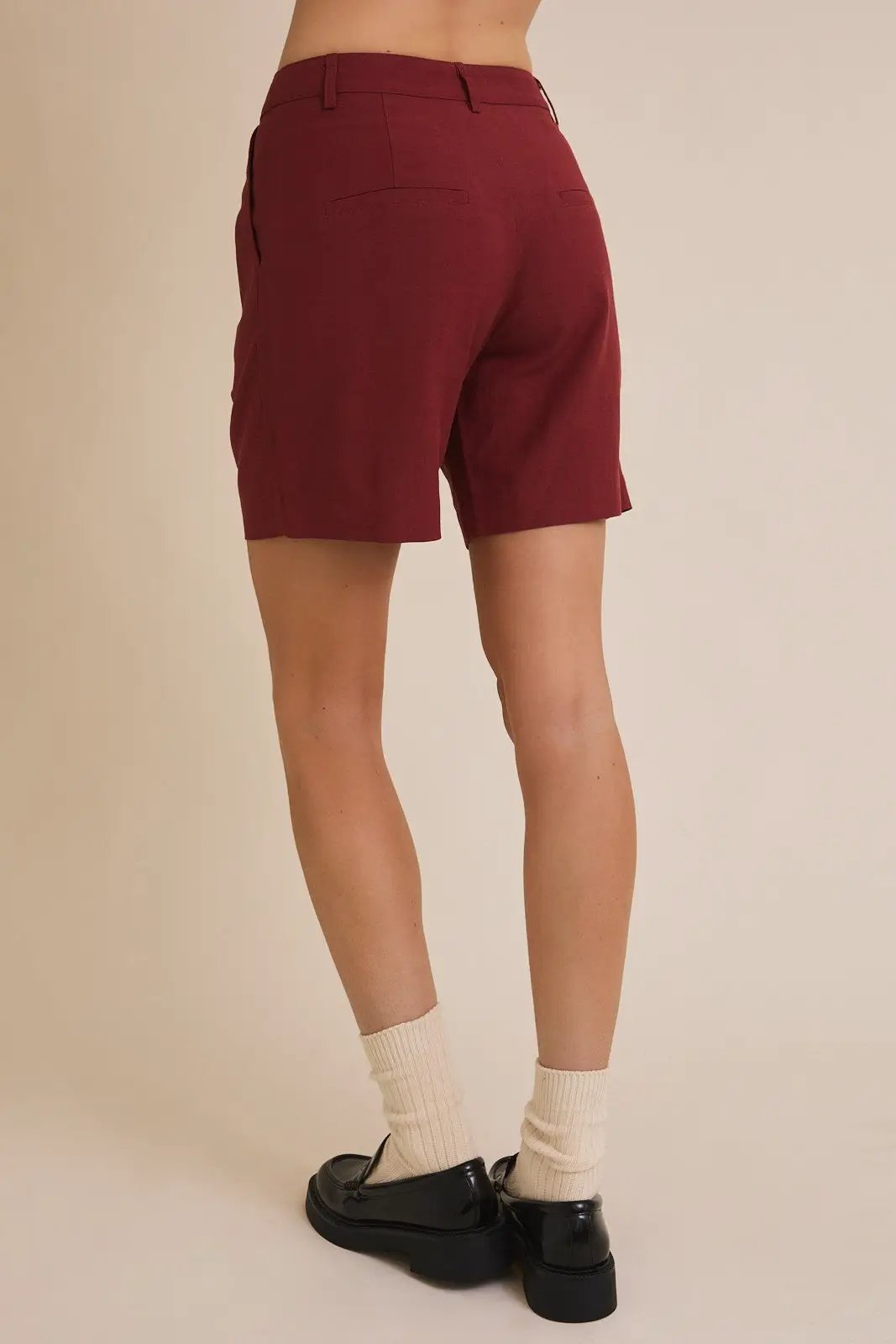 Gilli Red Pleated Bermuda Shorts – Linen Blend Tailored Woven Shorts - Shorts