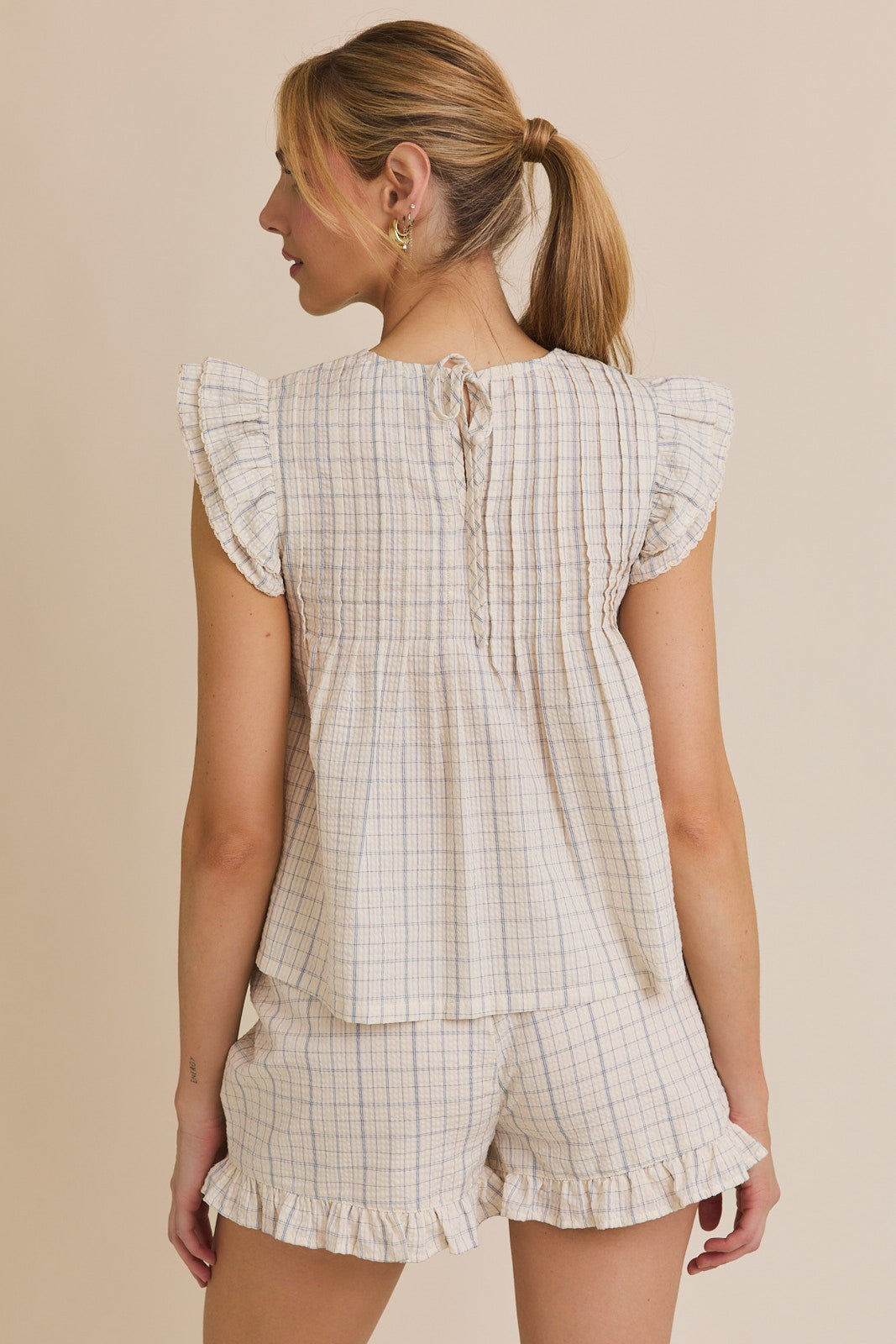 Shorts de Algodón a Cuadros con Dobladillo de Volantes - Estilo Casual