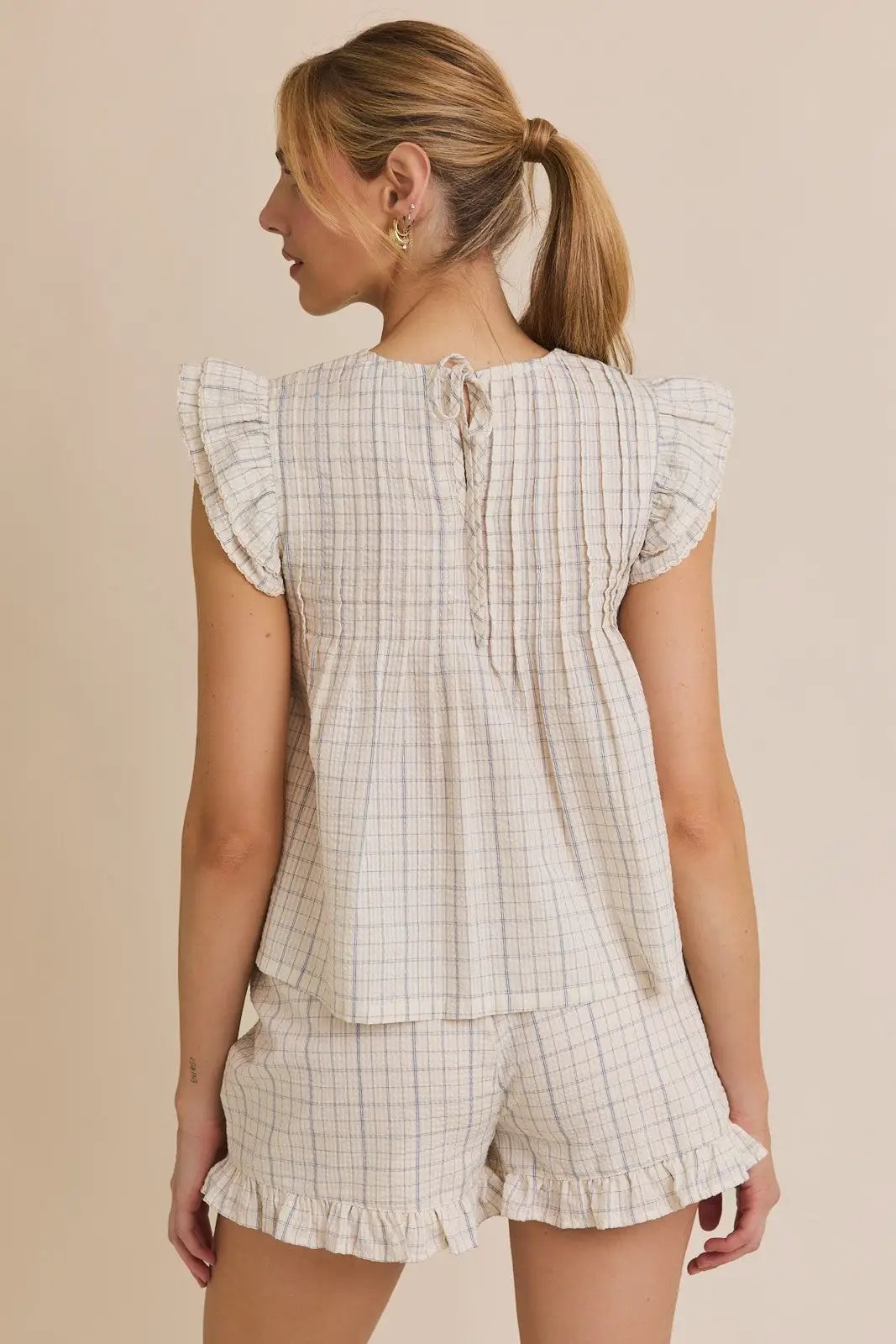 Gilli Ruffle Hem Cotton Shorts – Woven Check Pull-On Shorts - Short Sets
