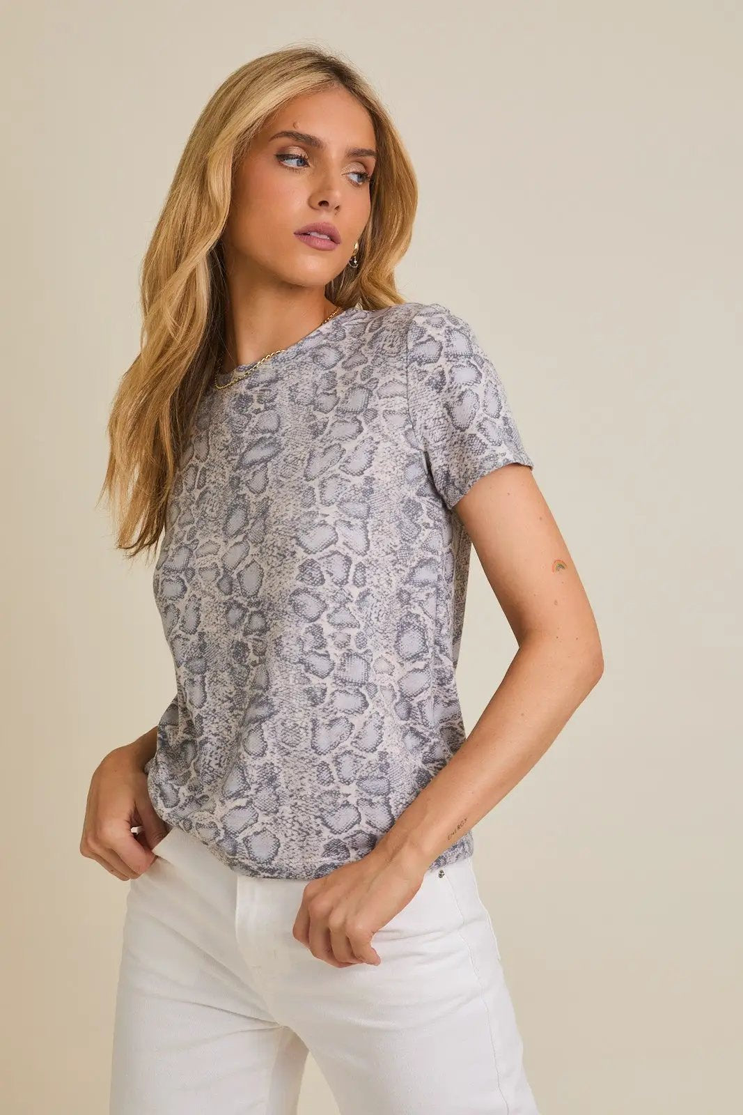 Gilli Short Sleeve Round Neck Animal Print Top – Soft Everyday Tee - Tops