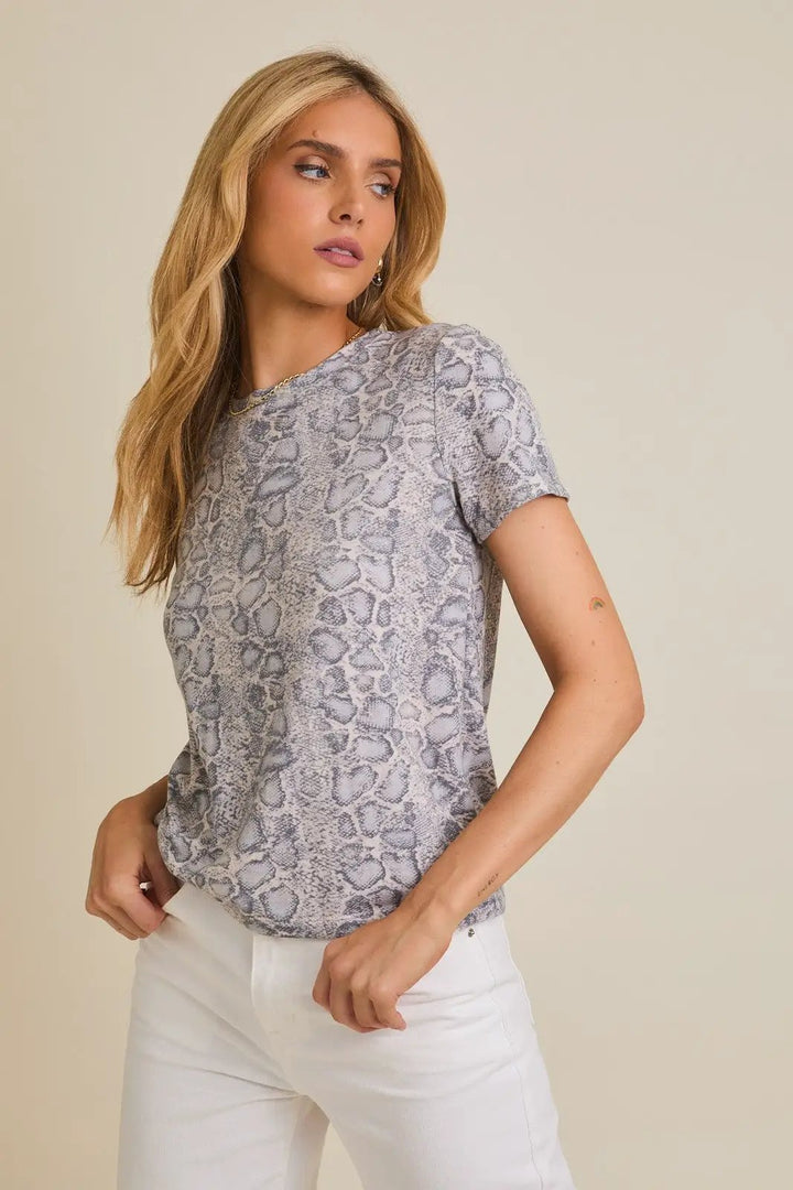 Gilli Short Sleeve Round Neck Animal Print Top – Soft Everyday Tee - Tops