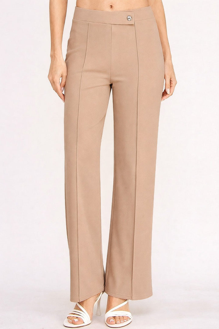 Pantalones de Tiro Alto con Pliegues y Botones - Estilo Boutique