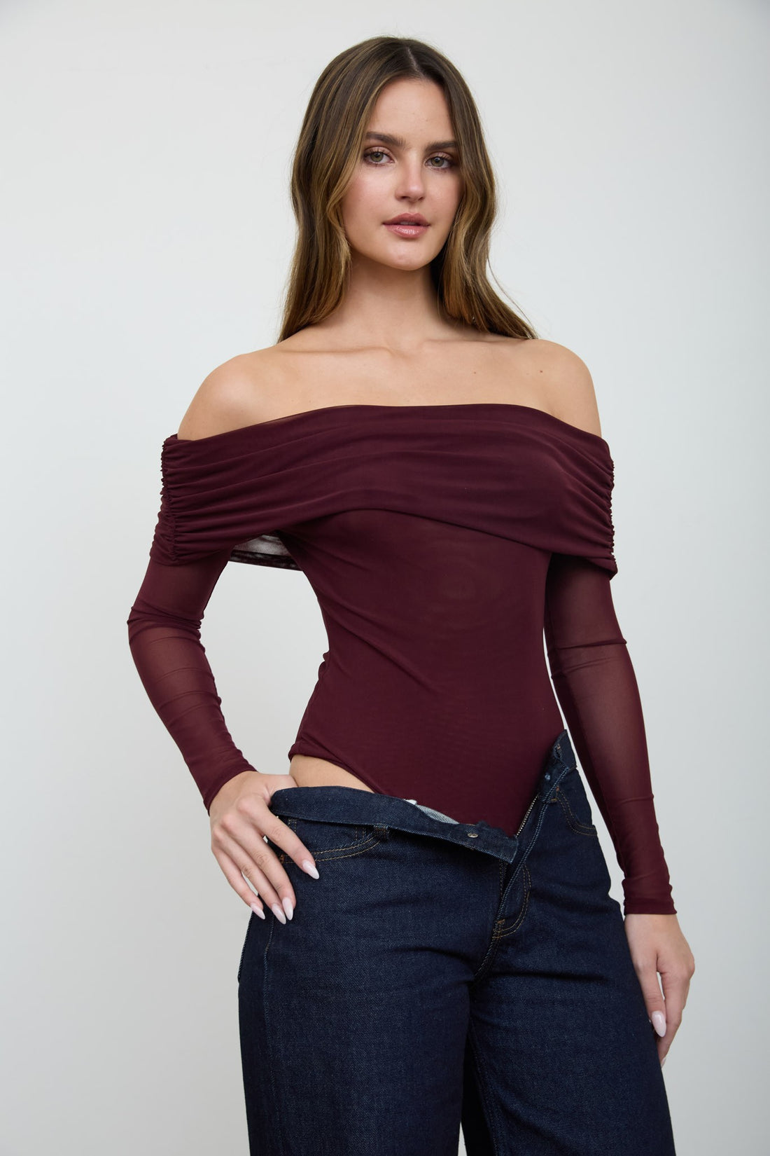 Body de Malla Transparente con Hombros Descubiertos - Estilo Boutique