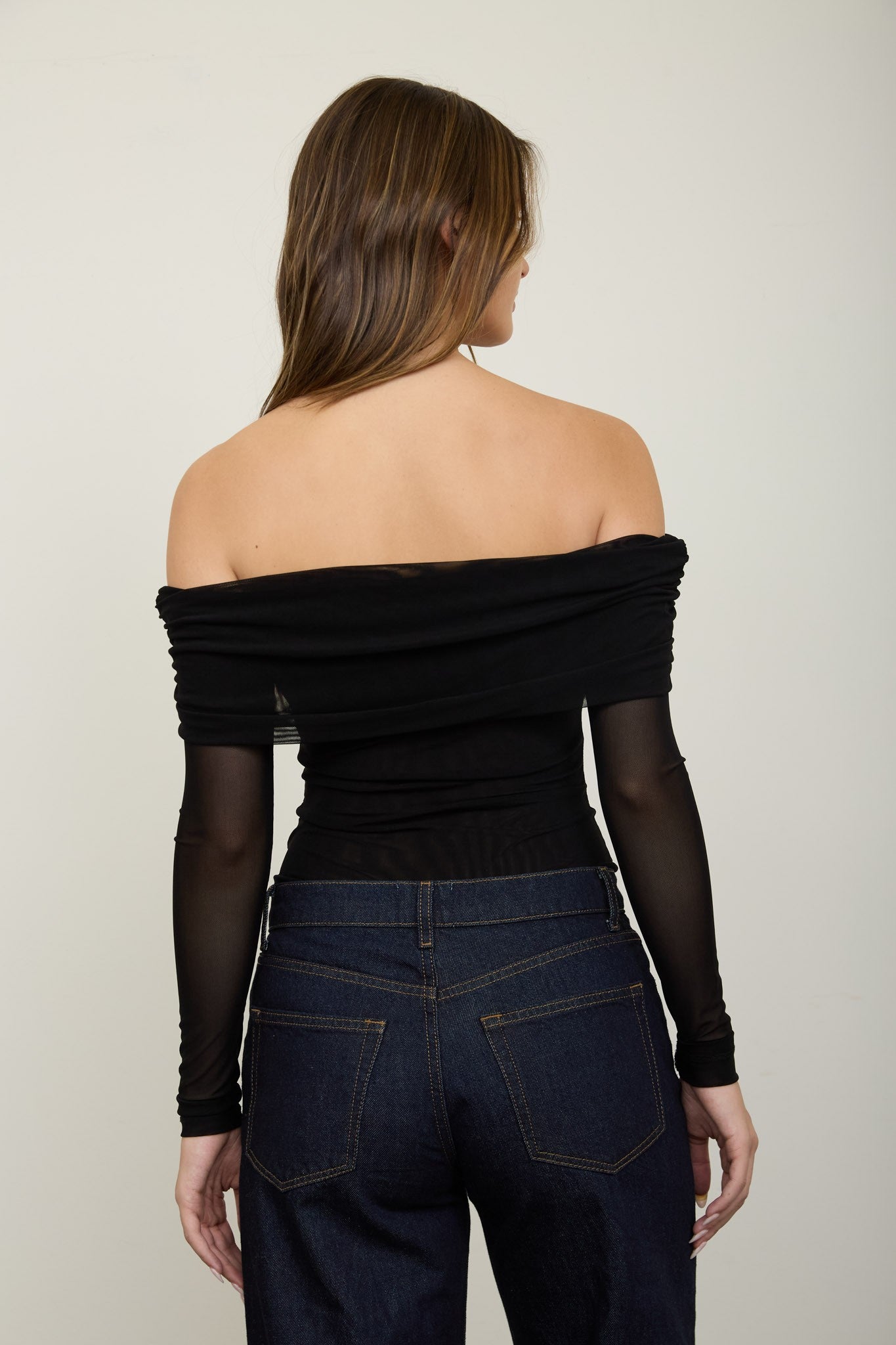Body de Malla Transparente con Hombros Descubiertos - Estilo Boutique