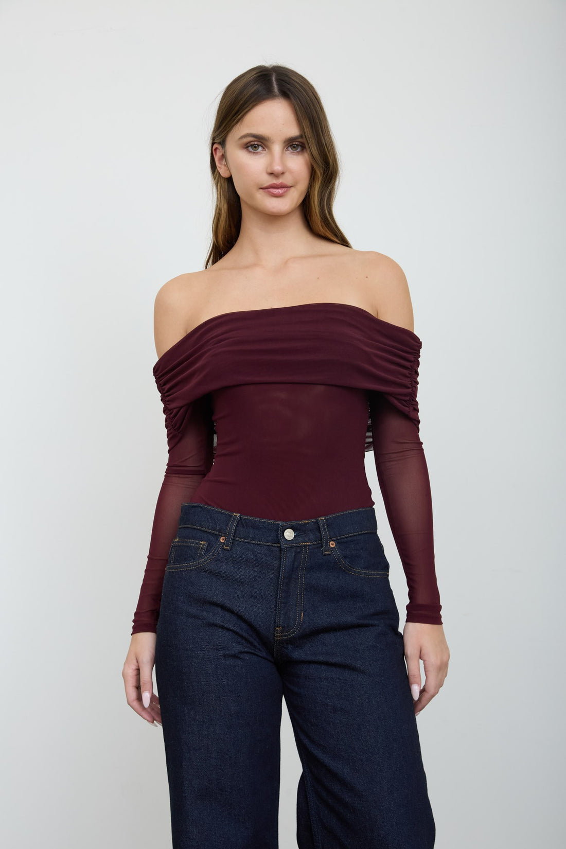 Body de Malla Transparente con Hombros Descubiertos - Estilo Boutique