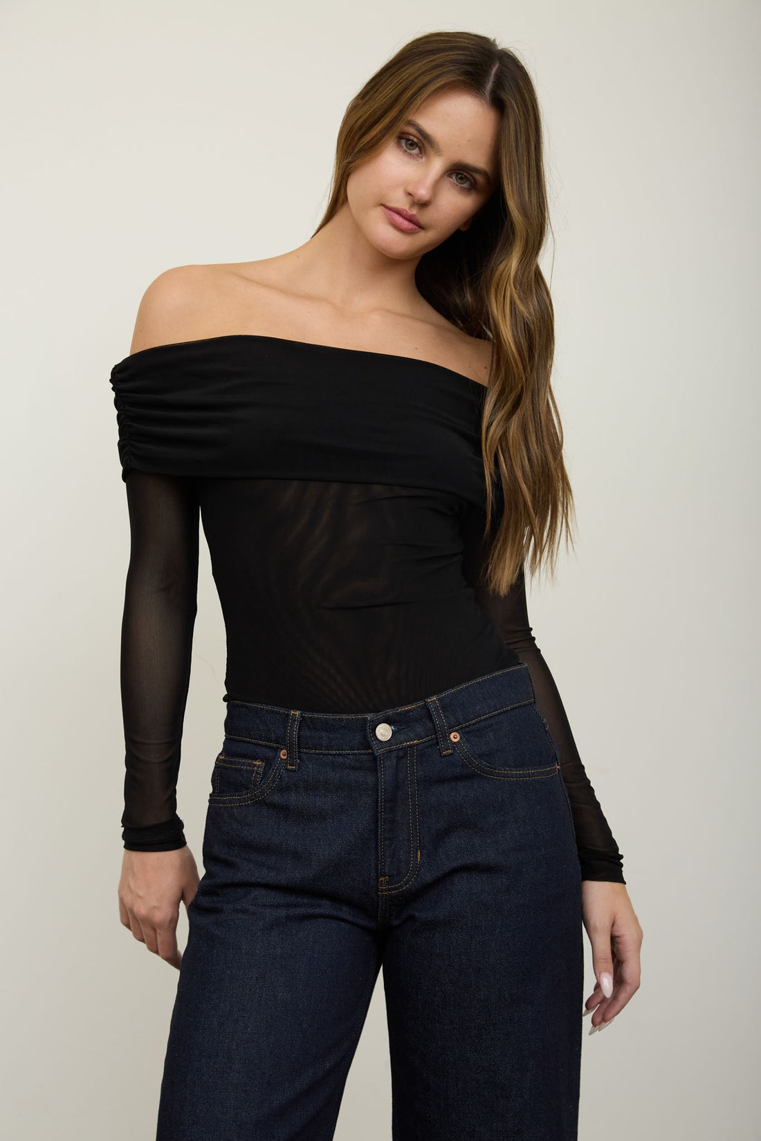 Body de Malla Transparente con Hombros Descubiertos - Estilo Boutique
