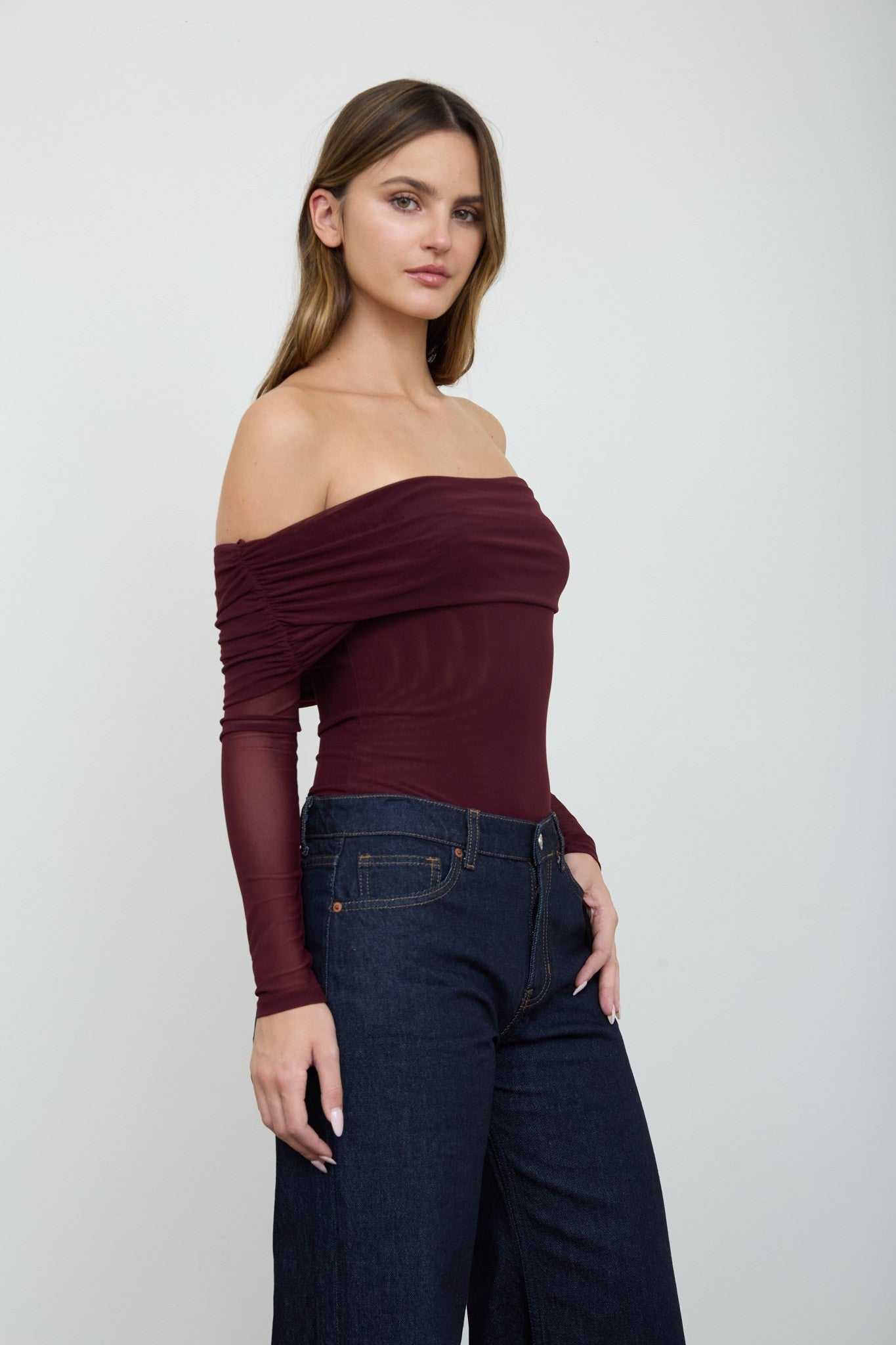 Body de Malla Transparente con Hombros Descubiertos - Estilo Boutique