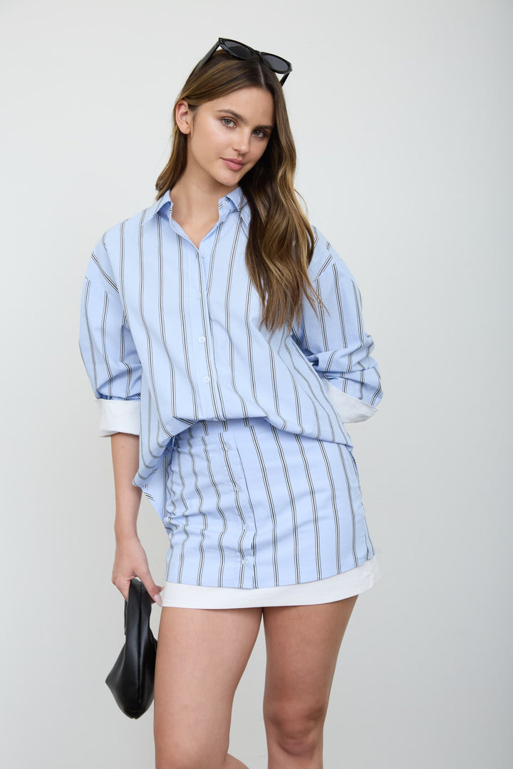 Camisa de Rayas Verticales con Puños en Contraste - Estilo Boutique