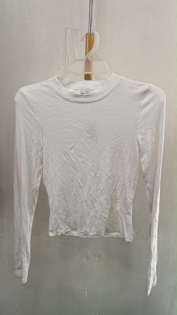 Top Ajustado de Manga Larga en Blanco con Textura Acanalada