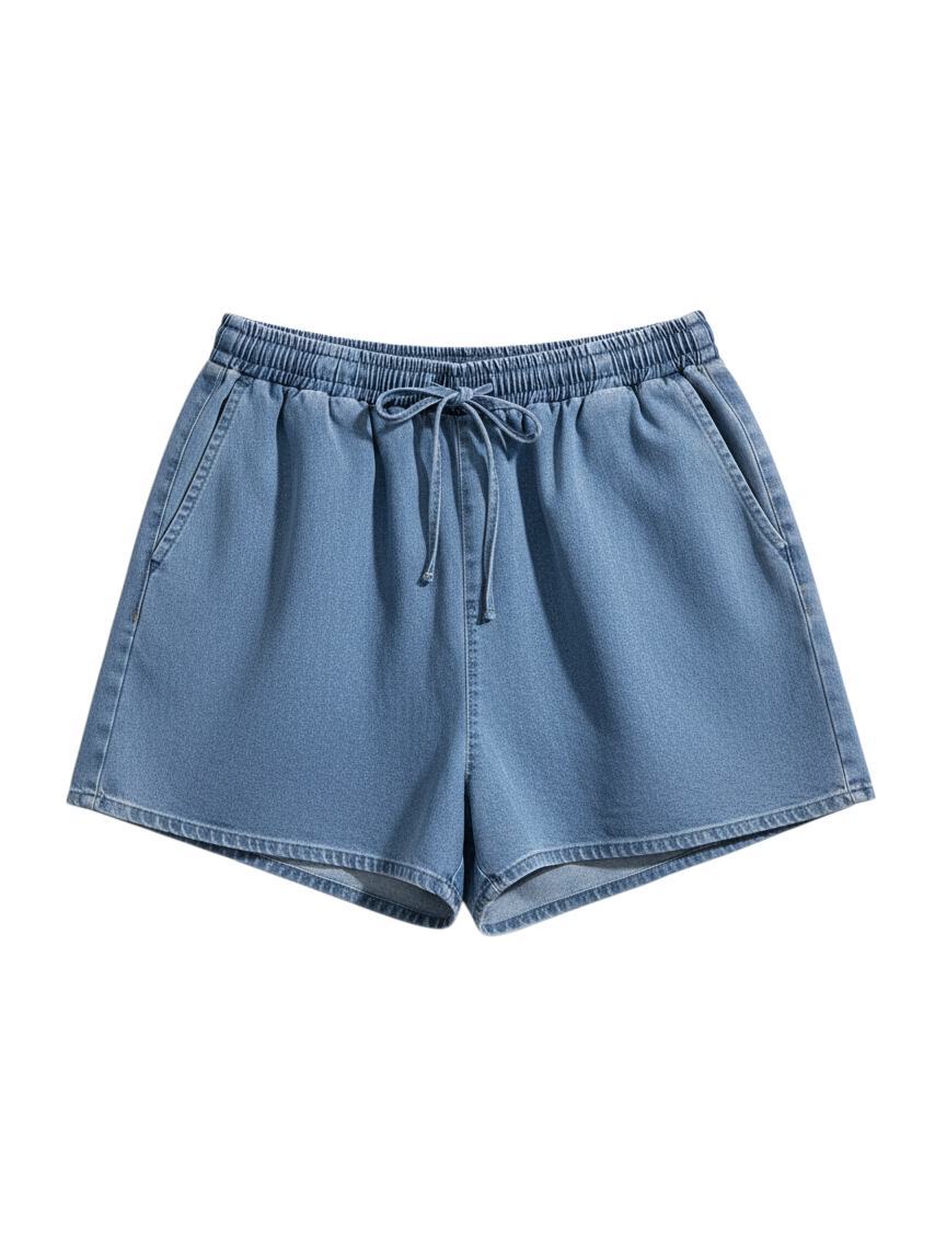 Shorts de Denim Cortos Color Azul con Cintura Elástica