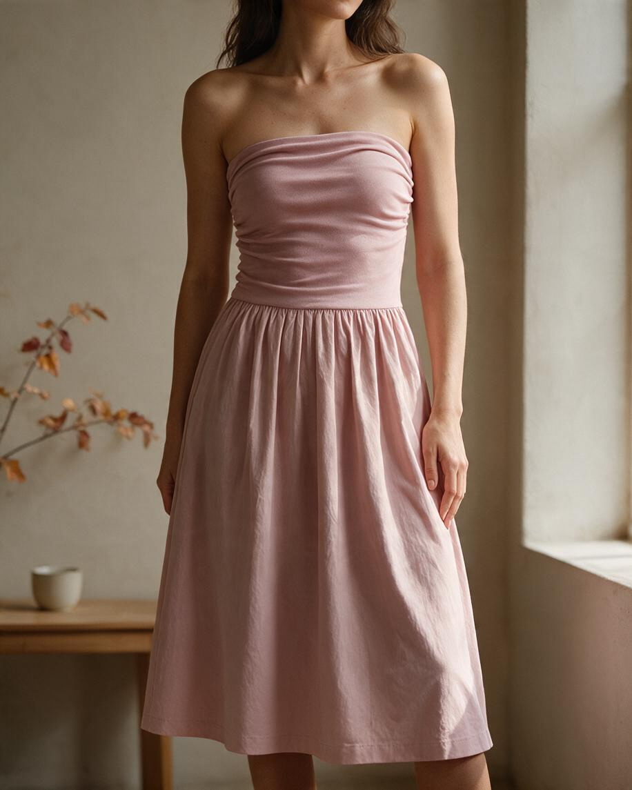 Vestido Rosa con Cuello Drapeado y Falda Fruncida - Estilo Boutique